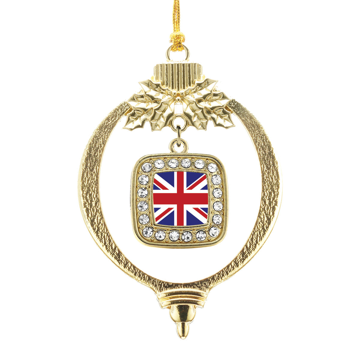 Gold UK Flag Square Charm Holiday Ornament