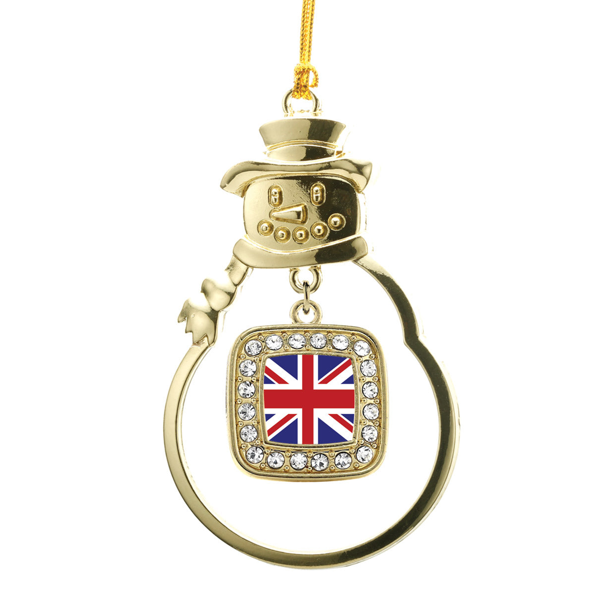 Gold UK Flag Square Charm Snowman Ornament