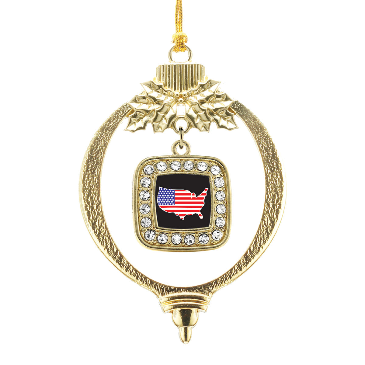Gold USA Square Charm Holiday Ornament