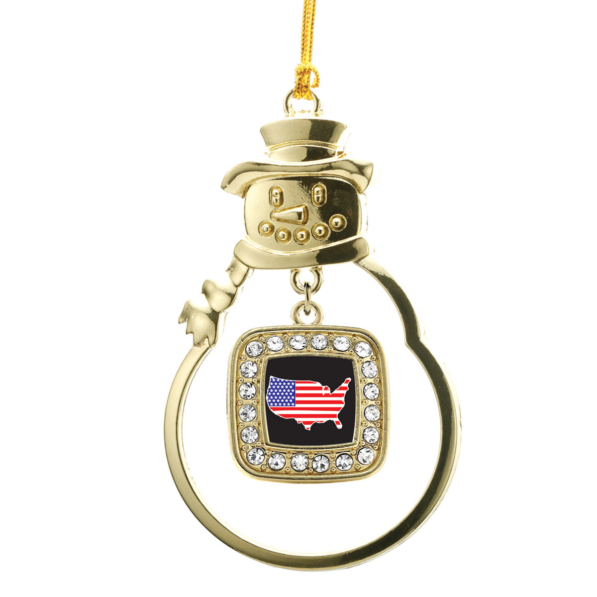 Gold USA Square Charm Snowman Ornament