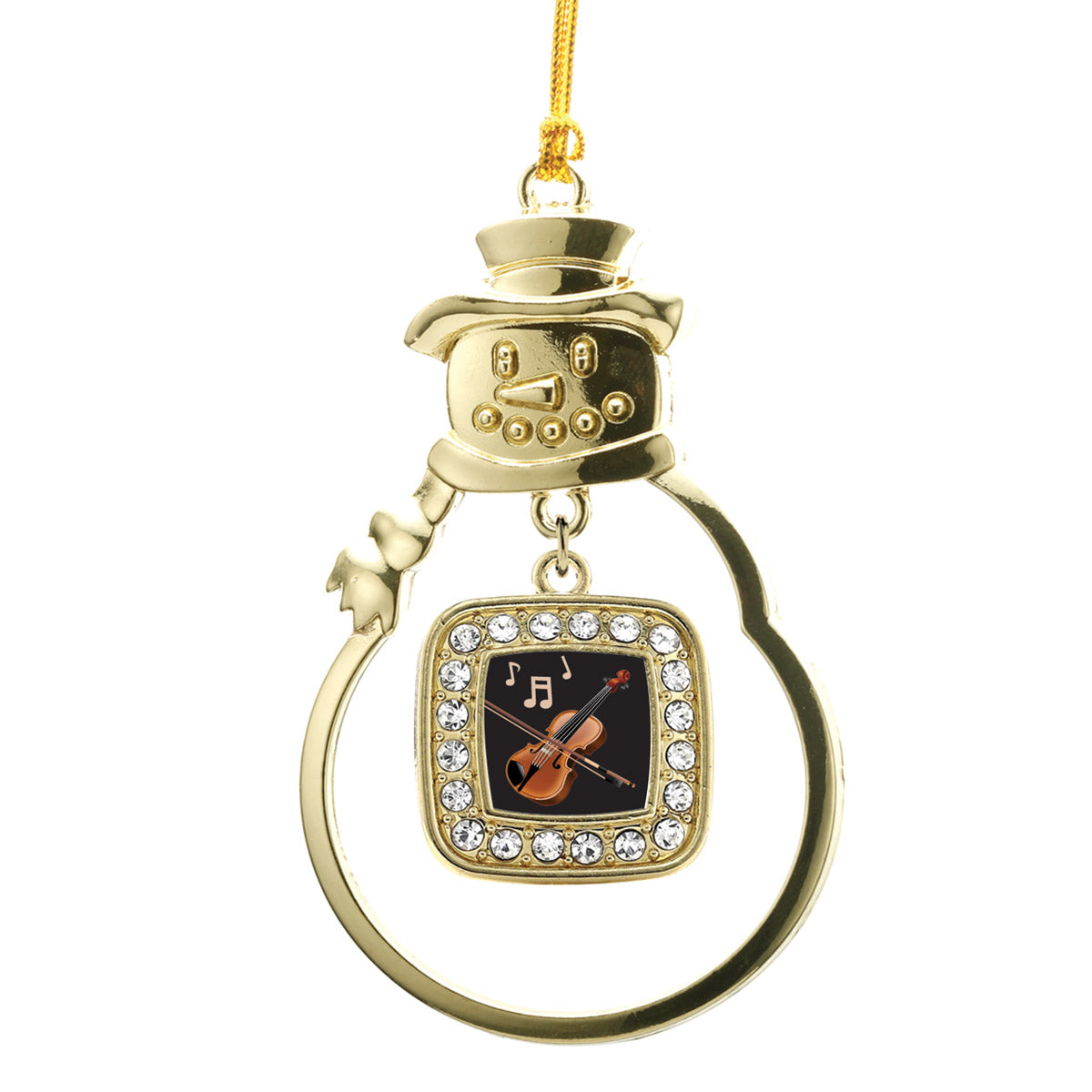 Gold Violin Square Charm Snowman Ornament