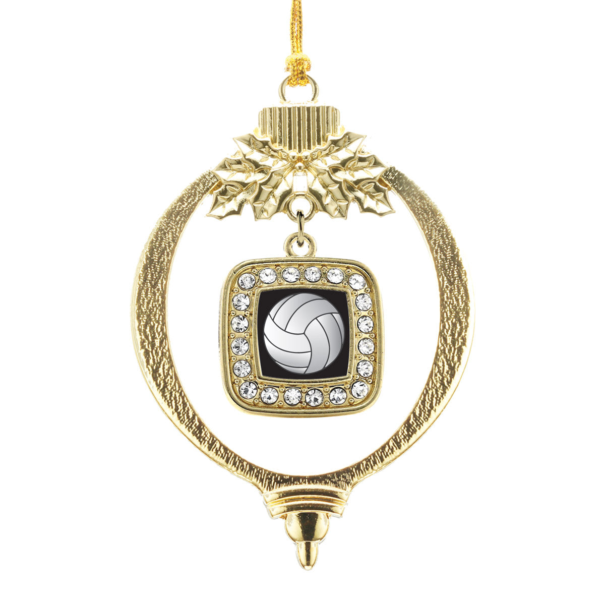 Gold Volleyball Square Charm Holiday Ornament