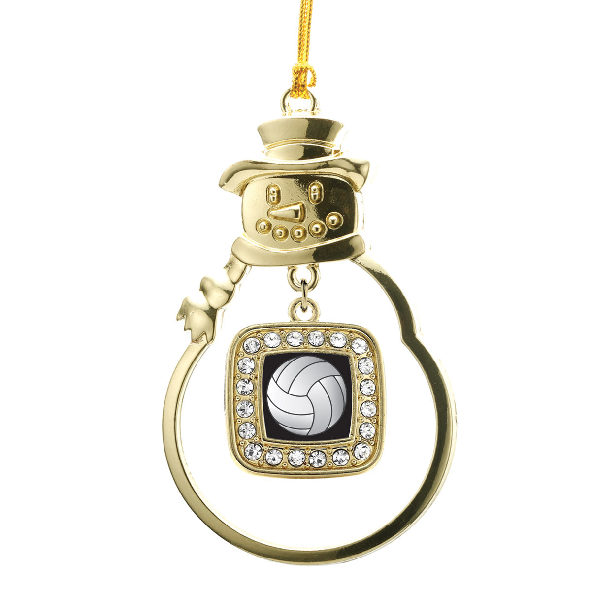 Gold Volleyball Square Charm Snowman Ornament