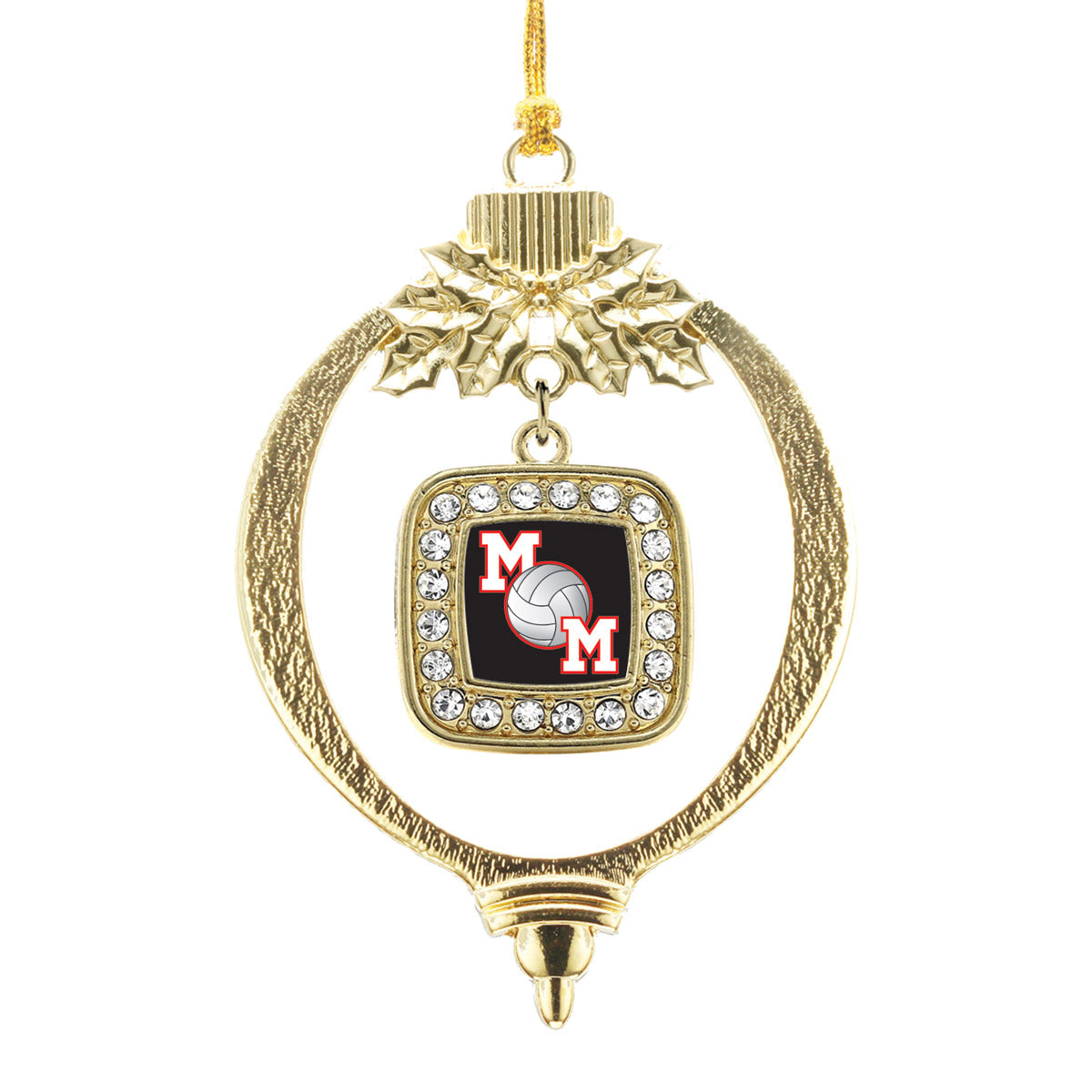 Gold Volleyball Mom Square Charm Holiday Ornament