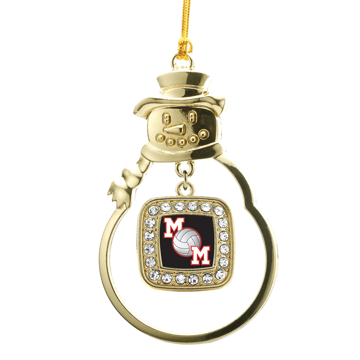 Gold Volleyball Mom Square Charm Snowman Ornament