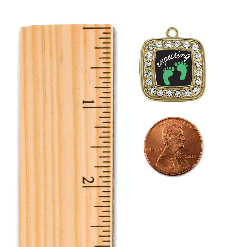 Gold We're Expecting! Footprints Square Charm Snowman Ornament