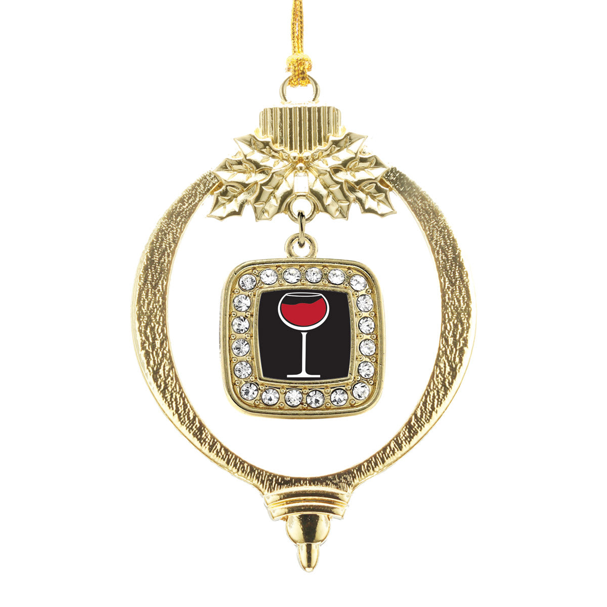 Gold Wine Lovers Square Charm Holiday Ornament