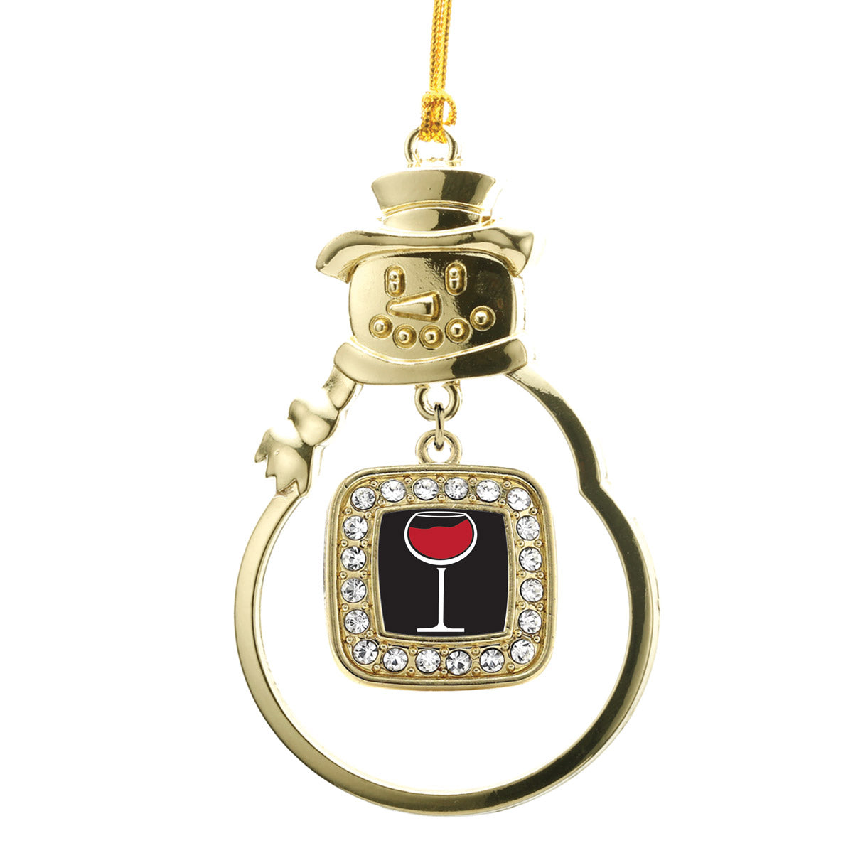 Gold Wine Lovers Square Charm Snowman Ornament