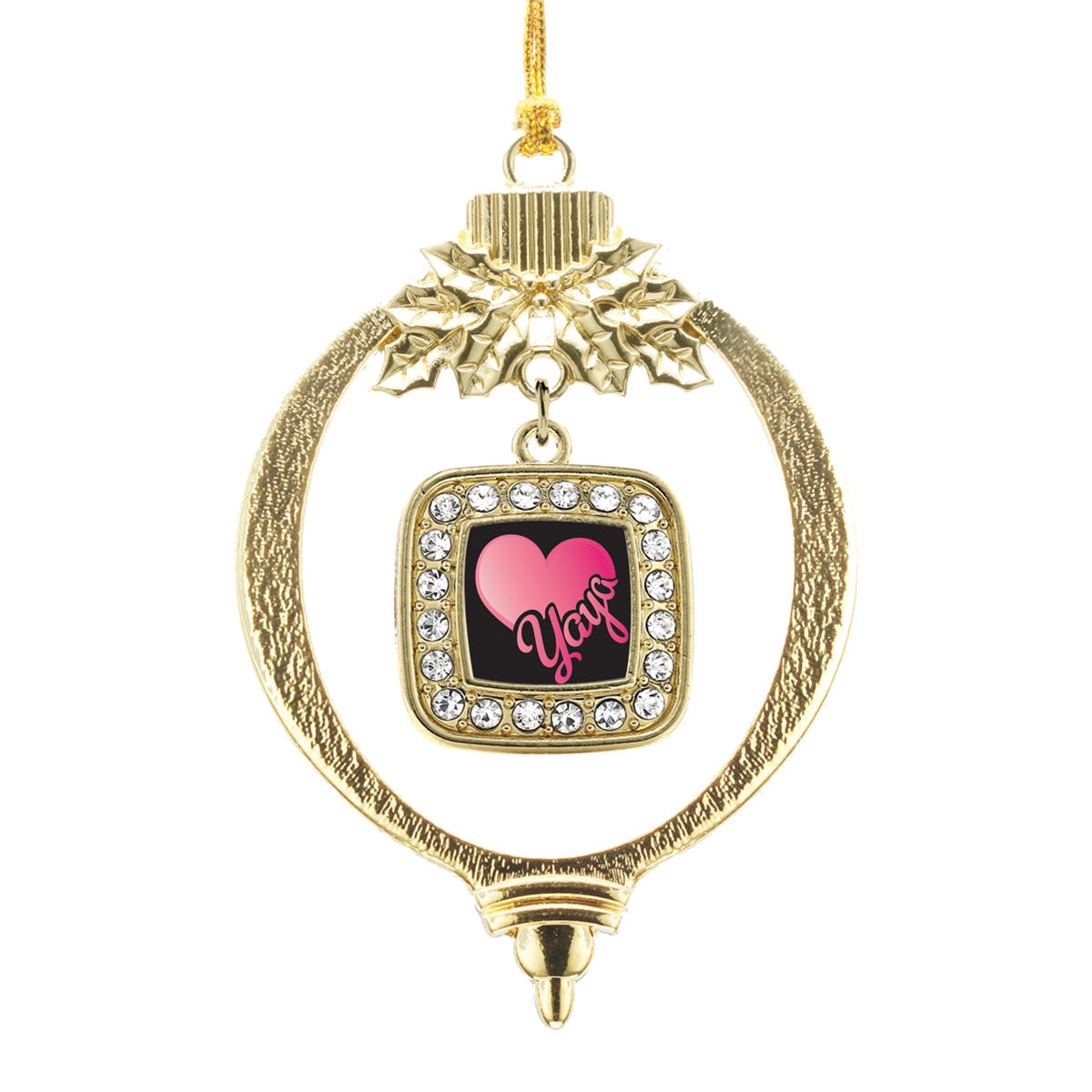 Gold Yaya Square Charm Holiday Ornament