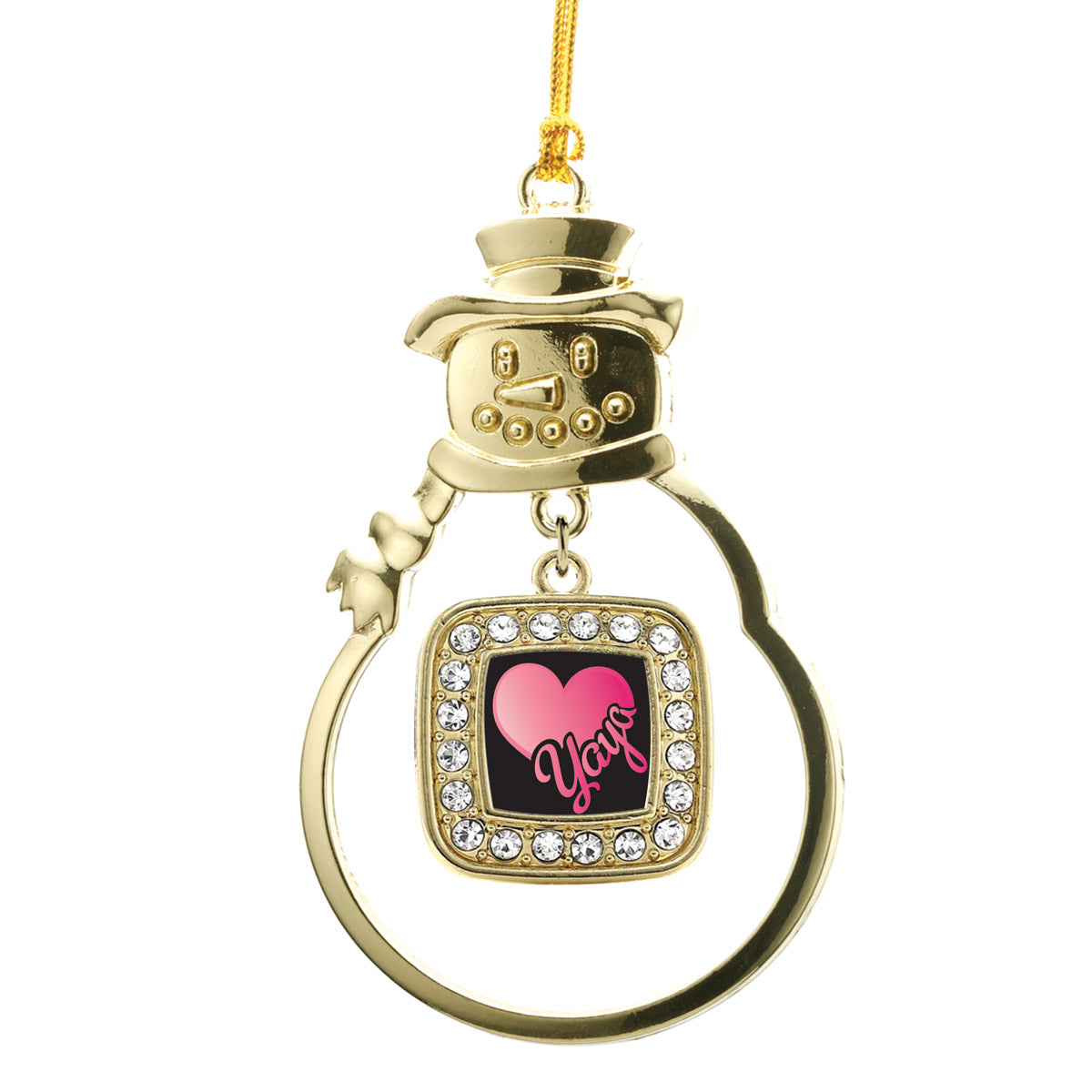 Gold Yaya Square Charm Snowman Ornament