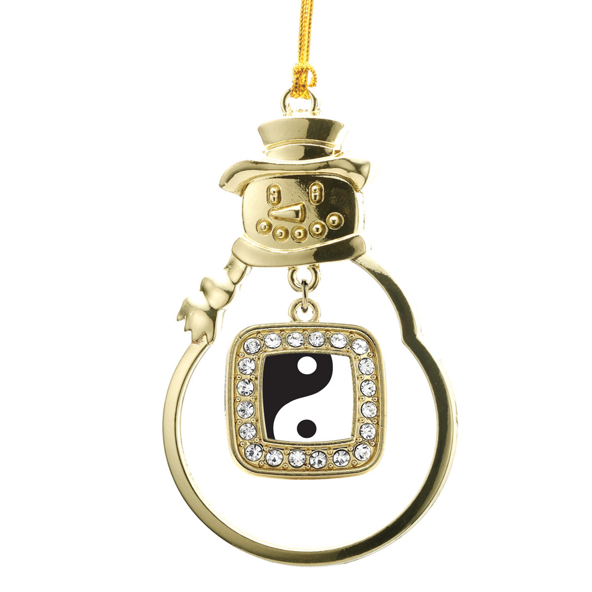 Gold Yin- Yang Square Charm Snowman Ornament