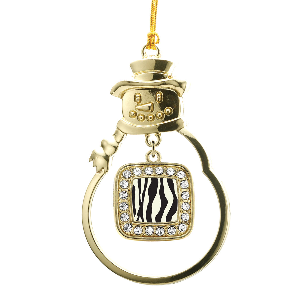 Gold Zebra Print Square Charm Snowman Ornament