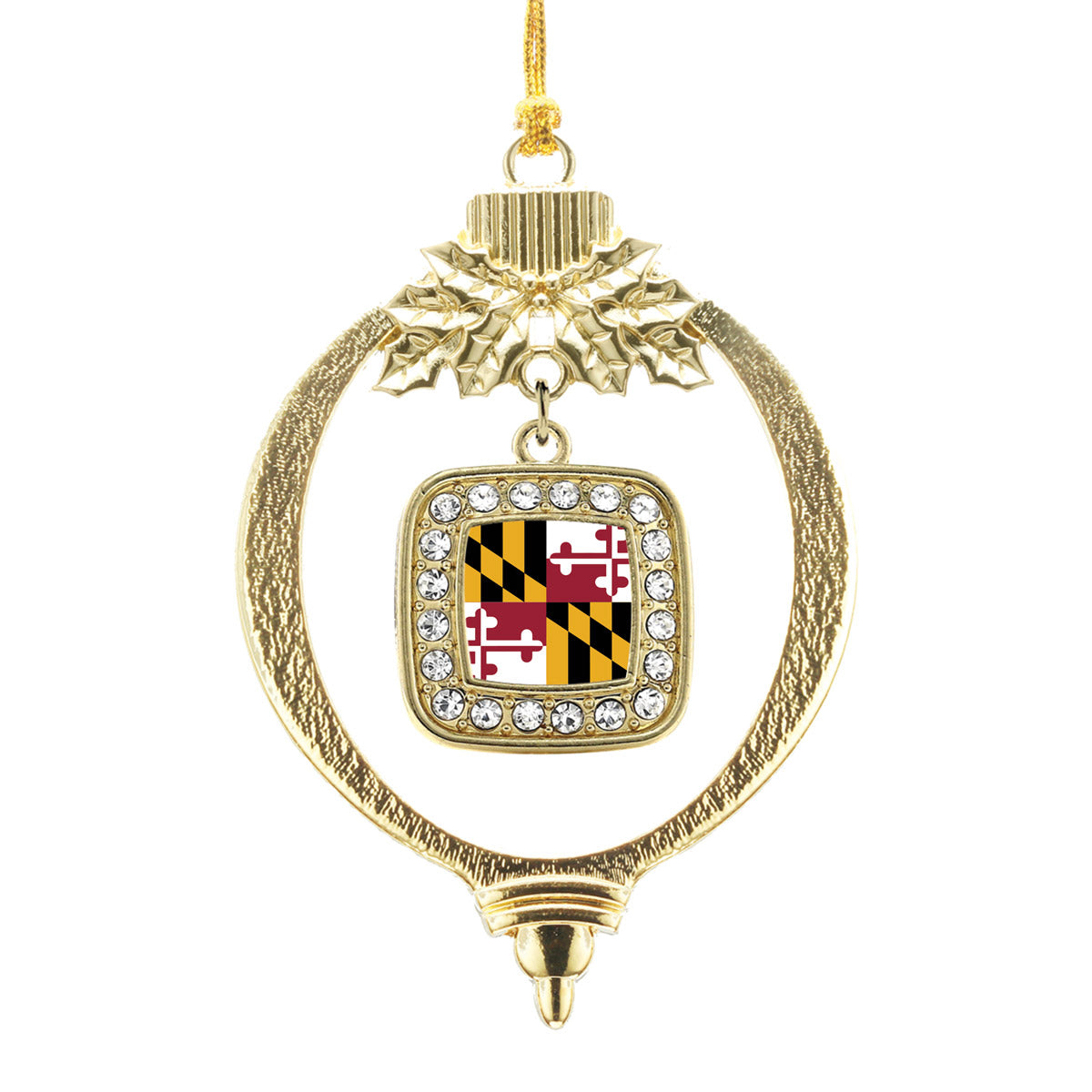 Gold Maryland Flag Square Charm Holiday Ornament