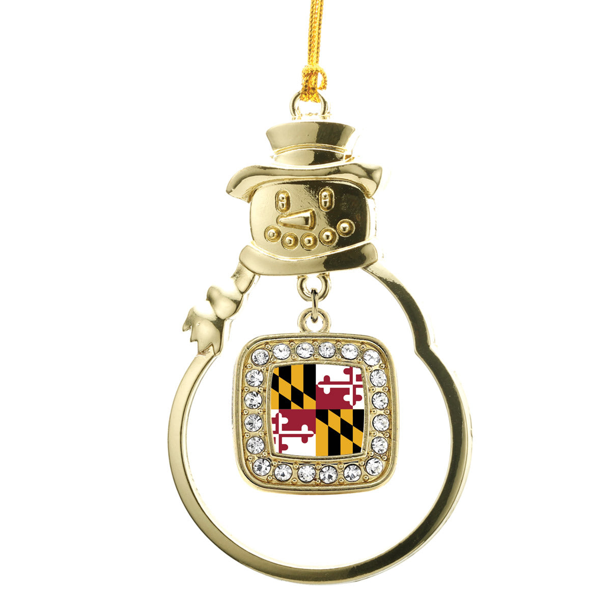 Gold Maryland Flag Square Charm Snowman Ornament