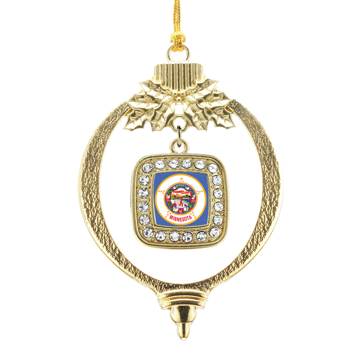 Gold Minnesota Flag Square Charm Holiday Ornament