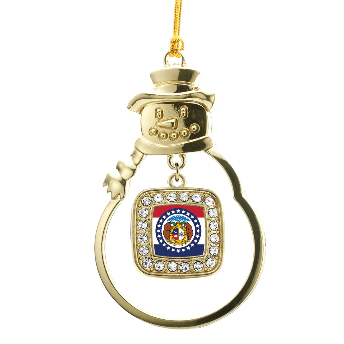 Gold Missouri Flag Square Charm Snowman Ornament