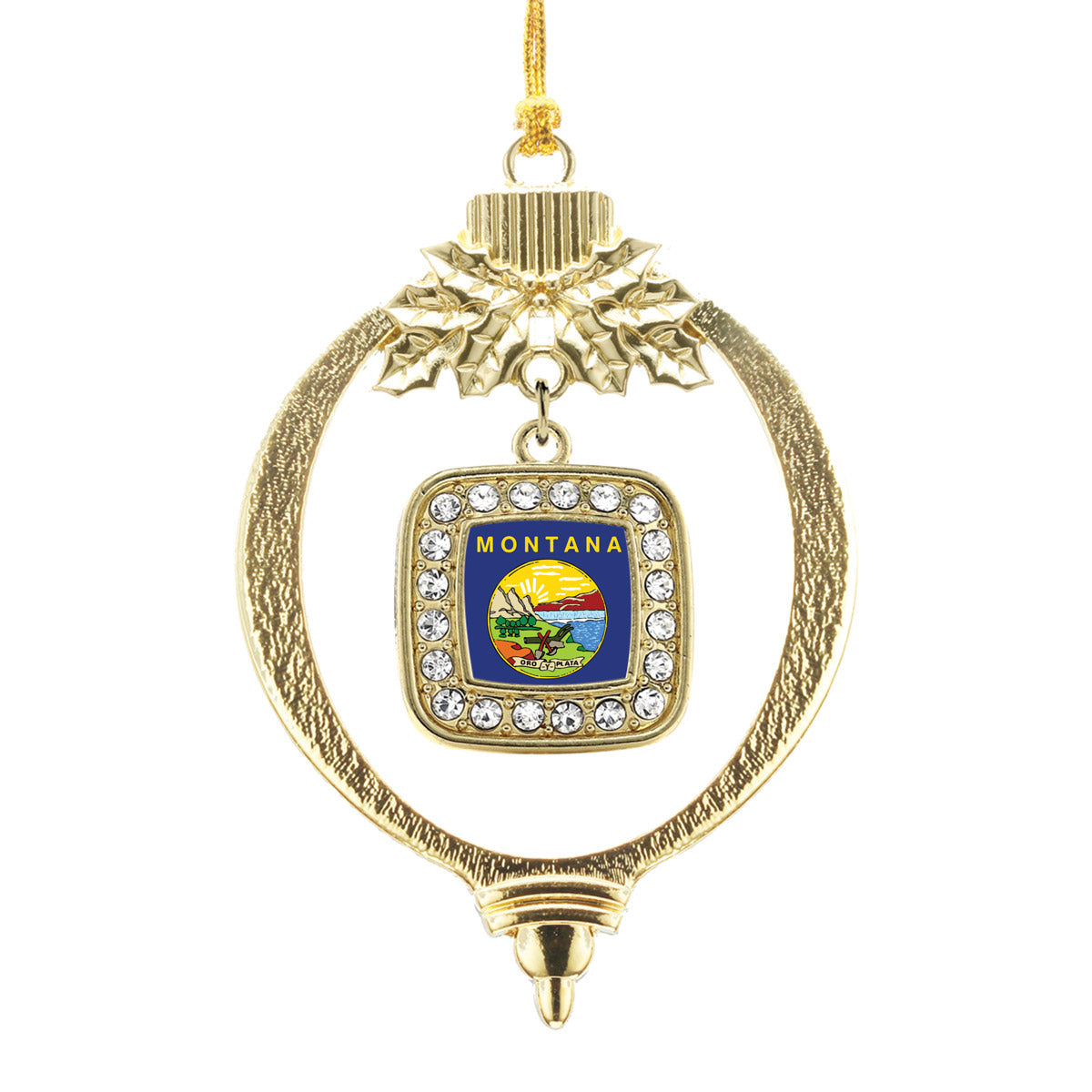 Gold Montana Flag Square Charm Holiday Ornament