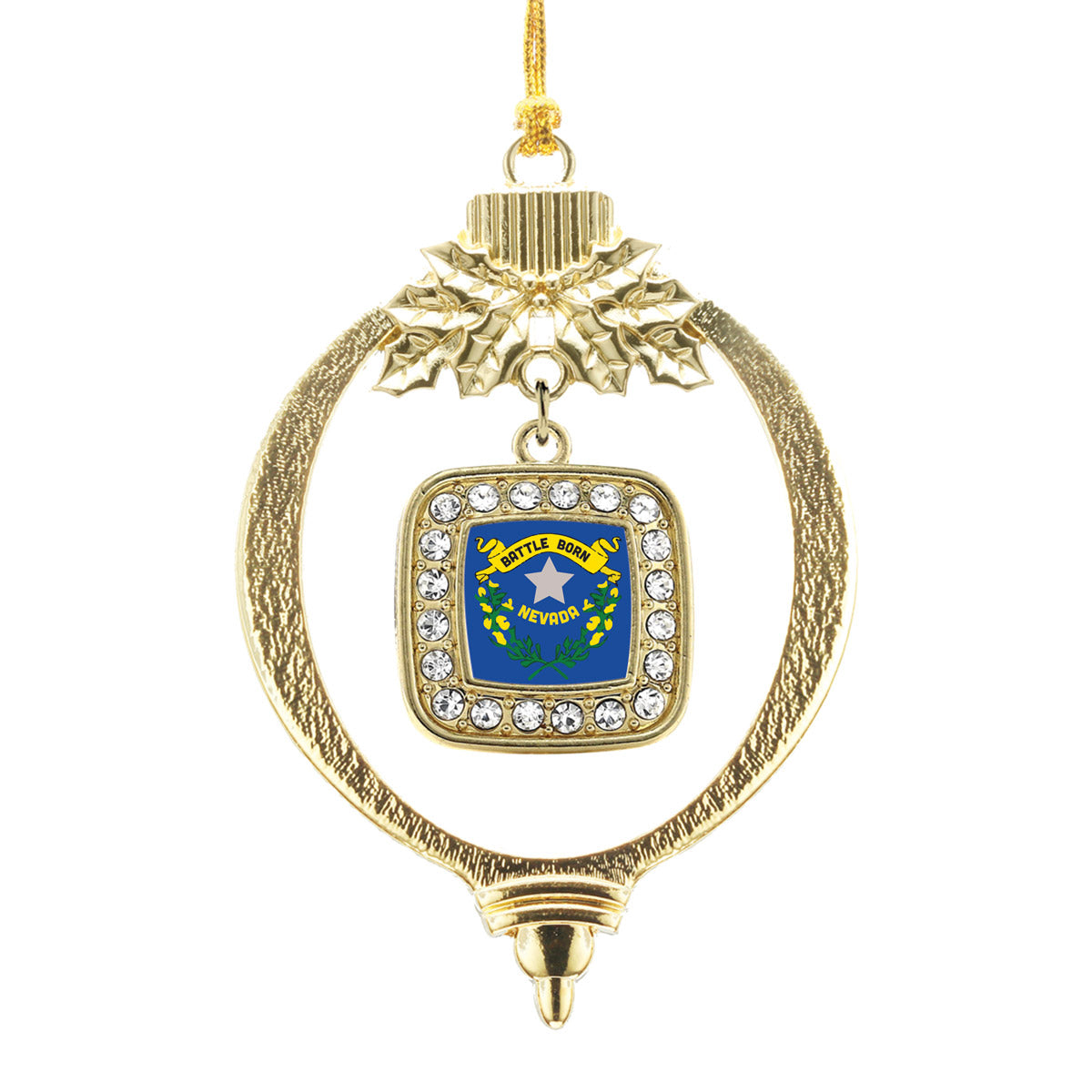 Gold Nevada Flag Square Charm Holiday Ornament