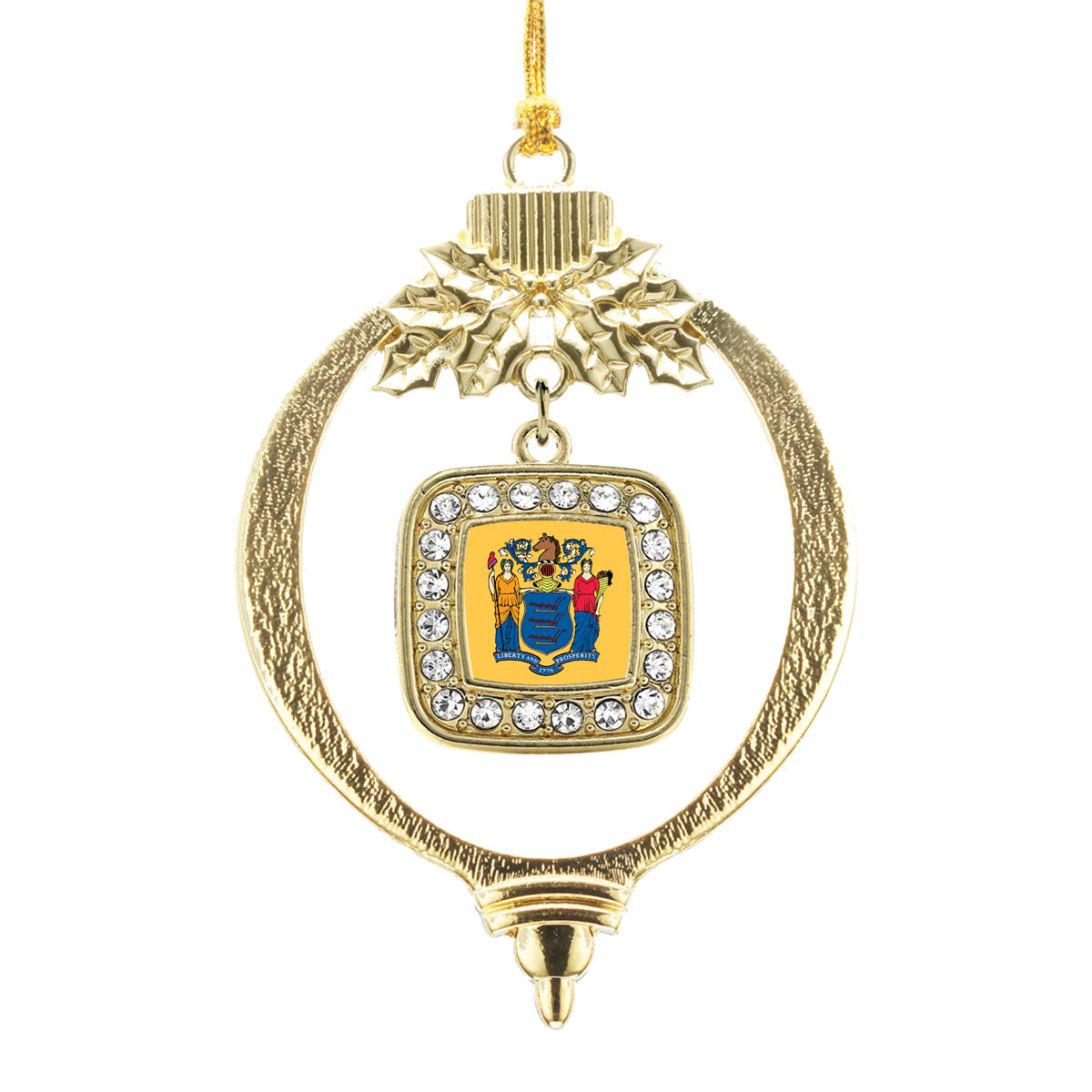 Gold New Jersey Flag Square Charm Holiday Ornament