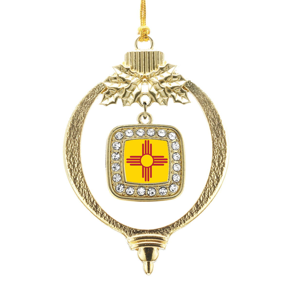 Gold New Mexico Flag Square Charm Holiday Ornament