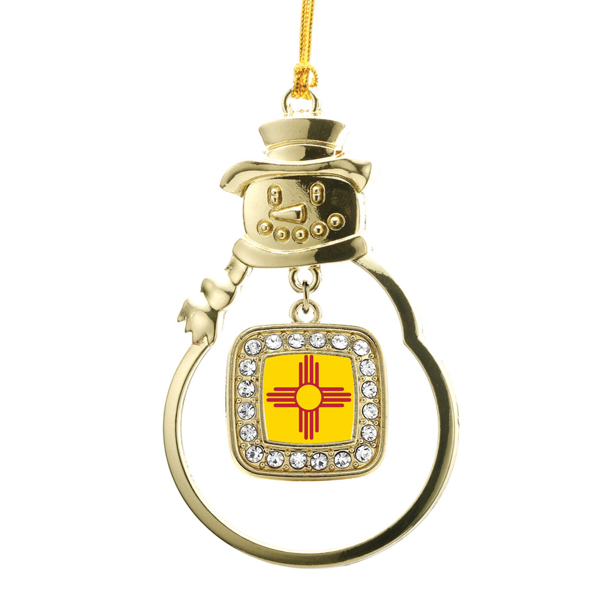 Gold New Mexico Flag Square Charm Snowman Ornament