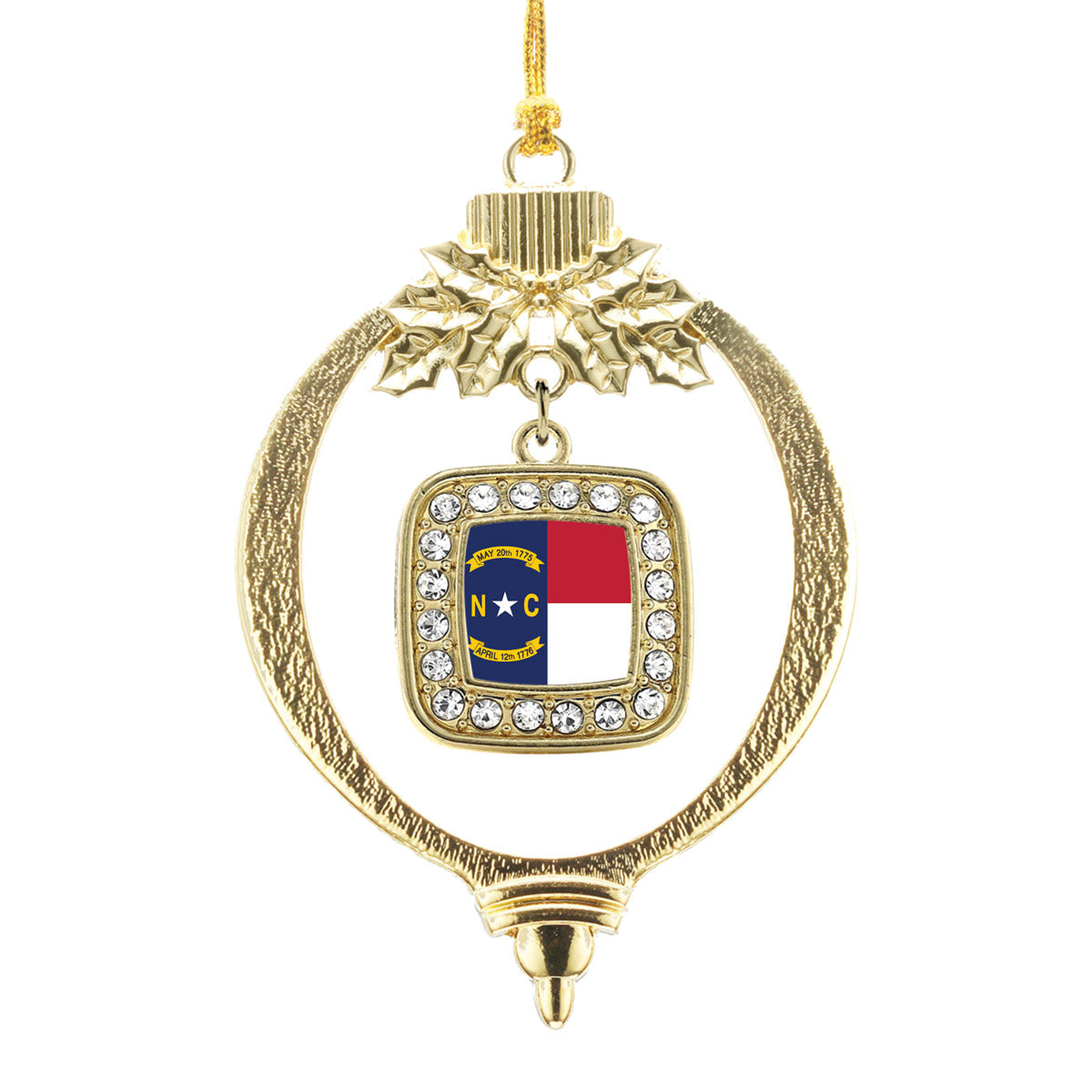 Gold North Carolina Flag Square Charm Holiday Ornament