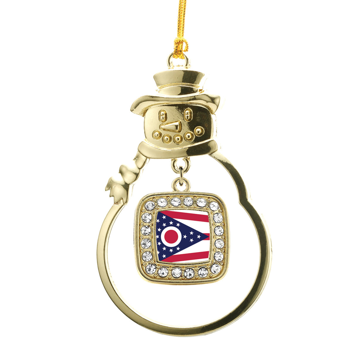 Gold Ohio Flag Square Charm Snowman Ornament