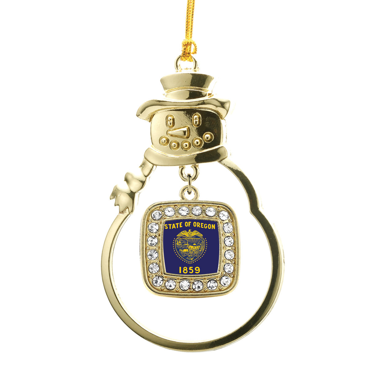 Gold Oregon Flag Square Charm Snowman Ornament