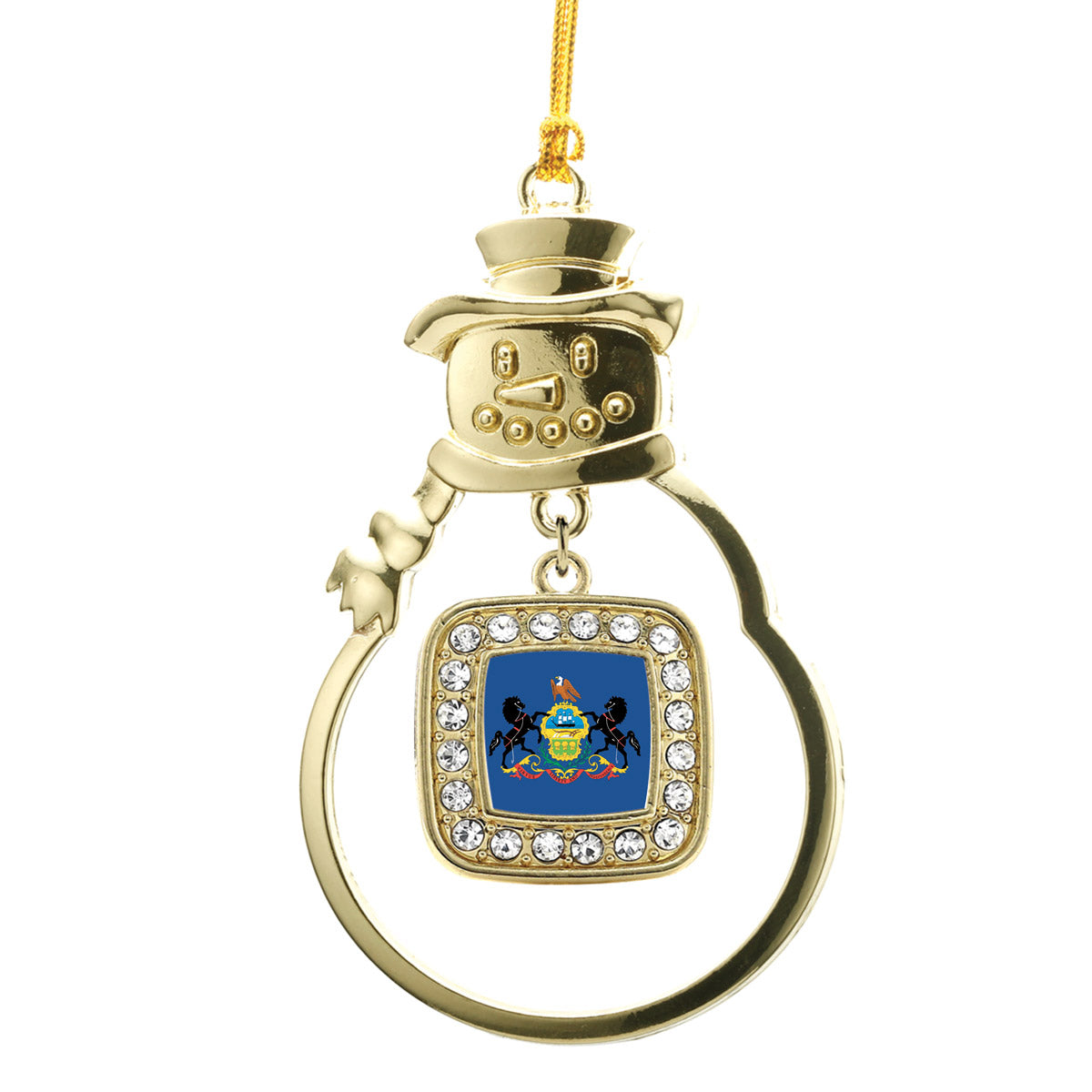 Gold Pennsylvania Flag Square Charm Snowman Ornament