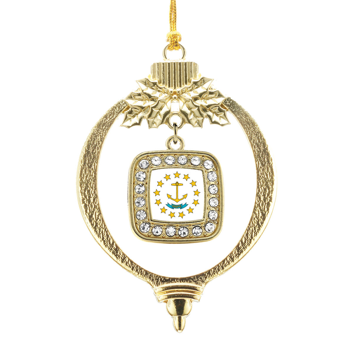 Gold Rhode Island Flag Square Charm Holiday Ornament