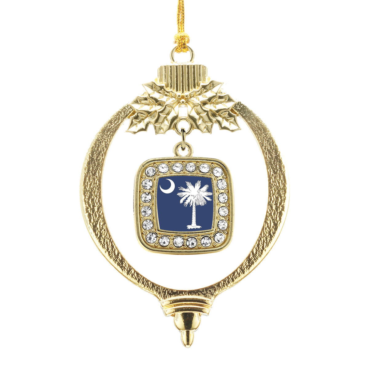 Gold South Carolina Flag Square Charm Holiday Ornament