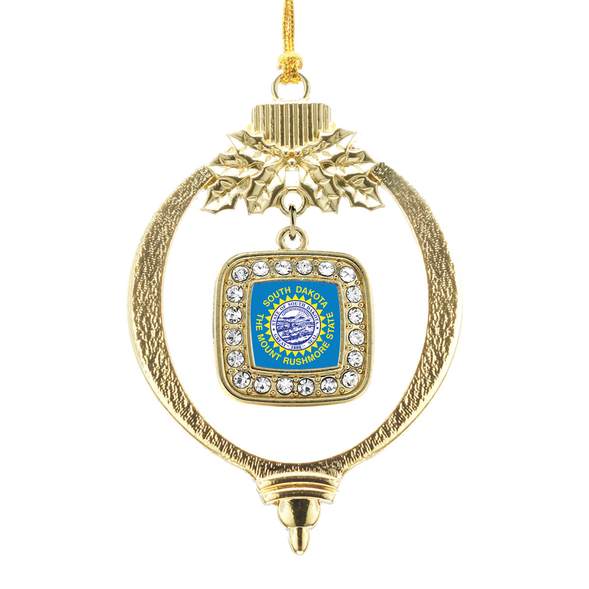 Gold South Dakota Flag Square Charm Holiday Ornament