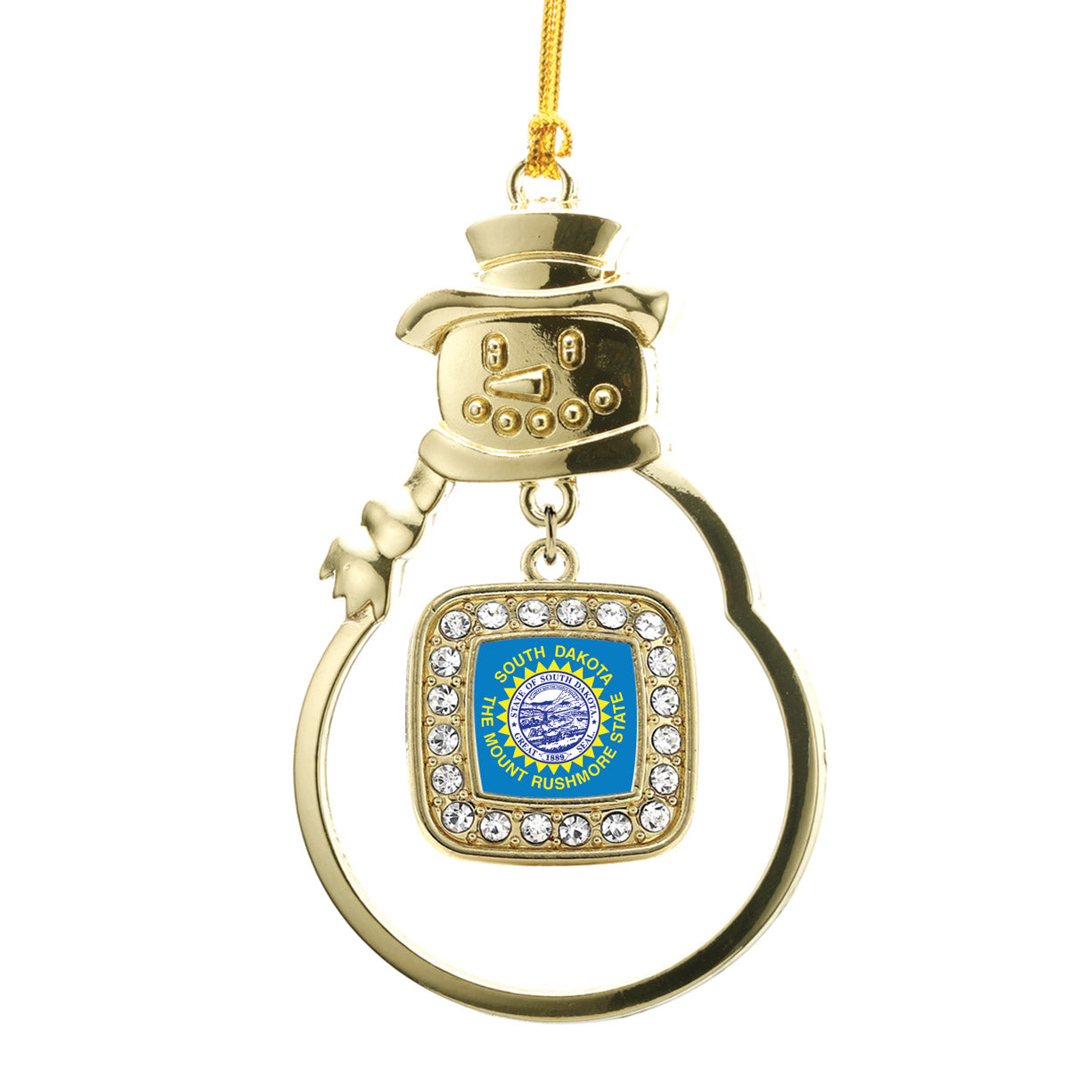 Gold South Dakota Flag Square Charm Snowman Ornament