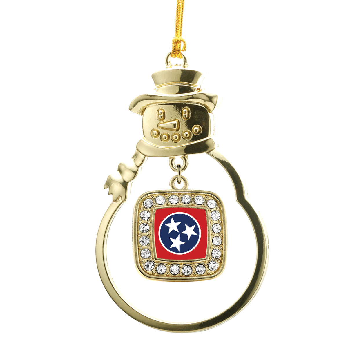 Gold Tennessee Flag Square Charm Snowman Ornament