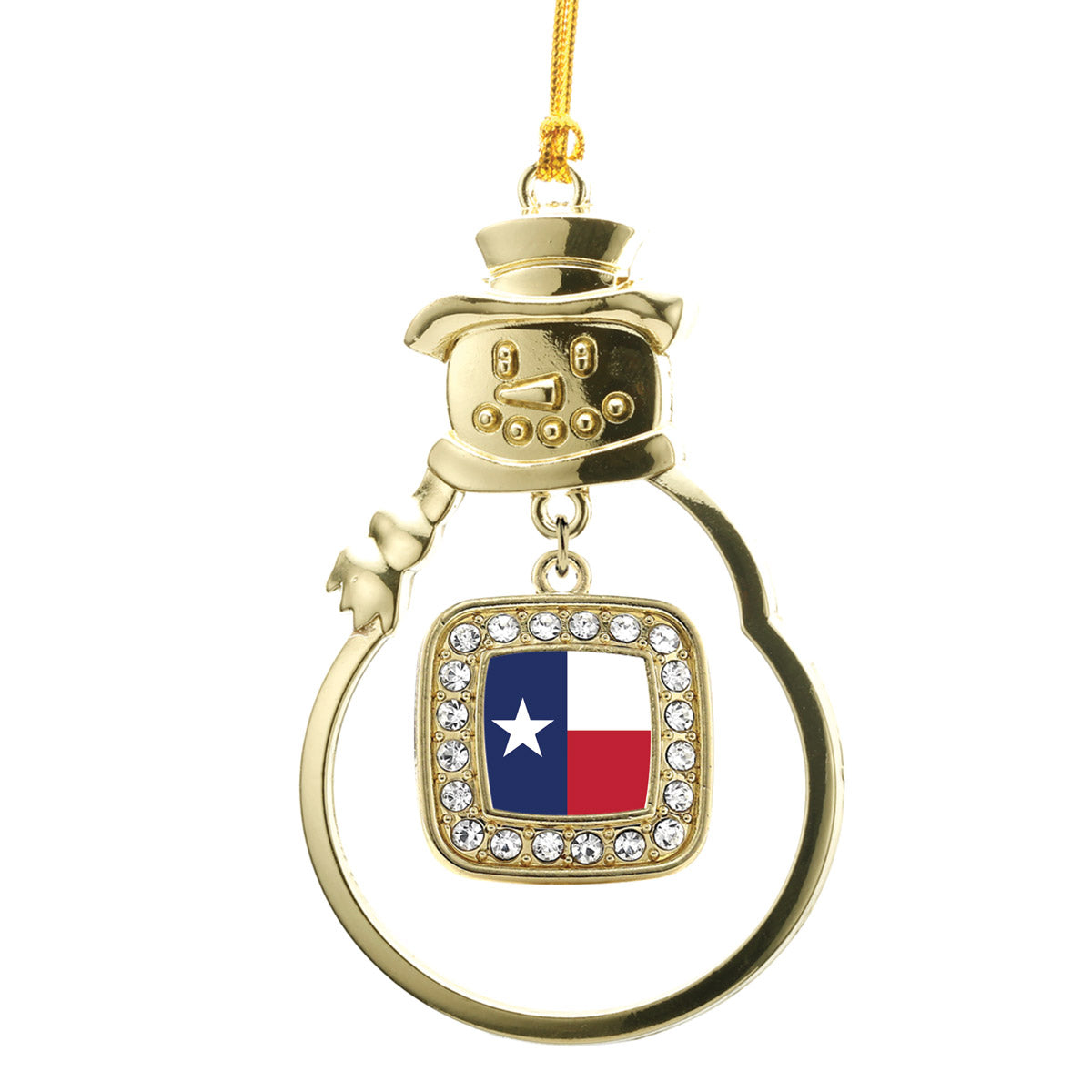 Gold Texas Flag Square Charm Snowman Ornament