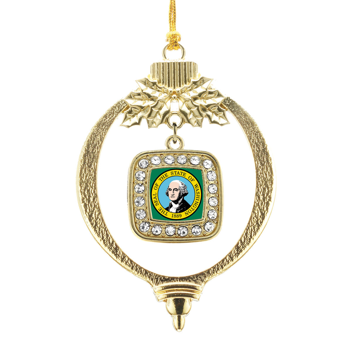 Gold Washington Flag Square Charm Holiday Ornament