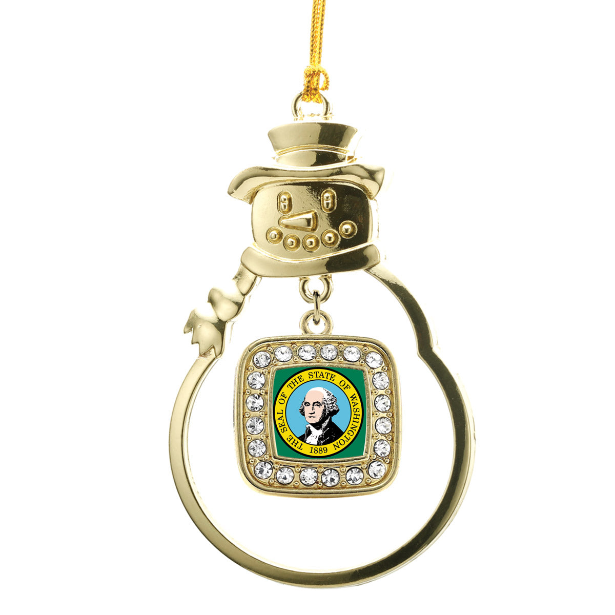 Gold Washington Flag Square Charm Snowman Ornament