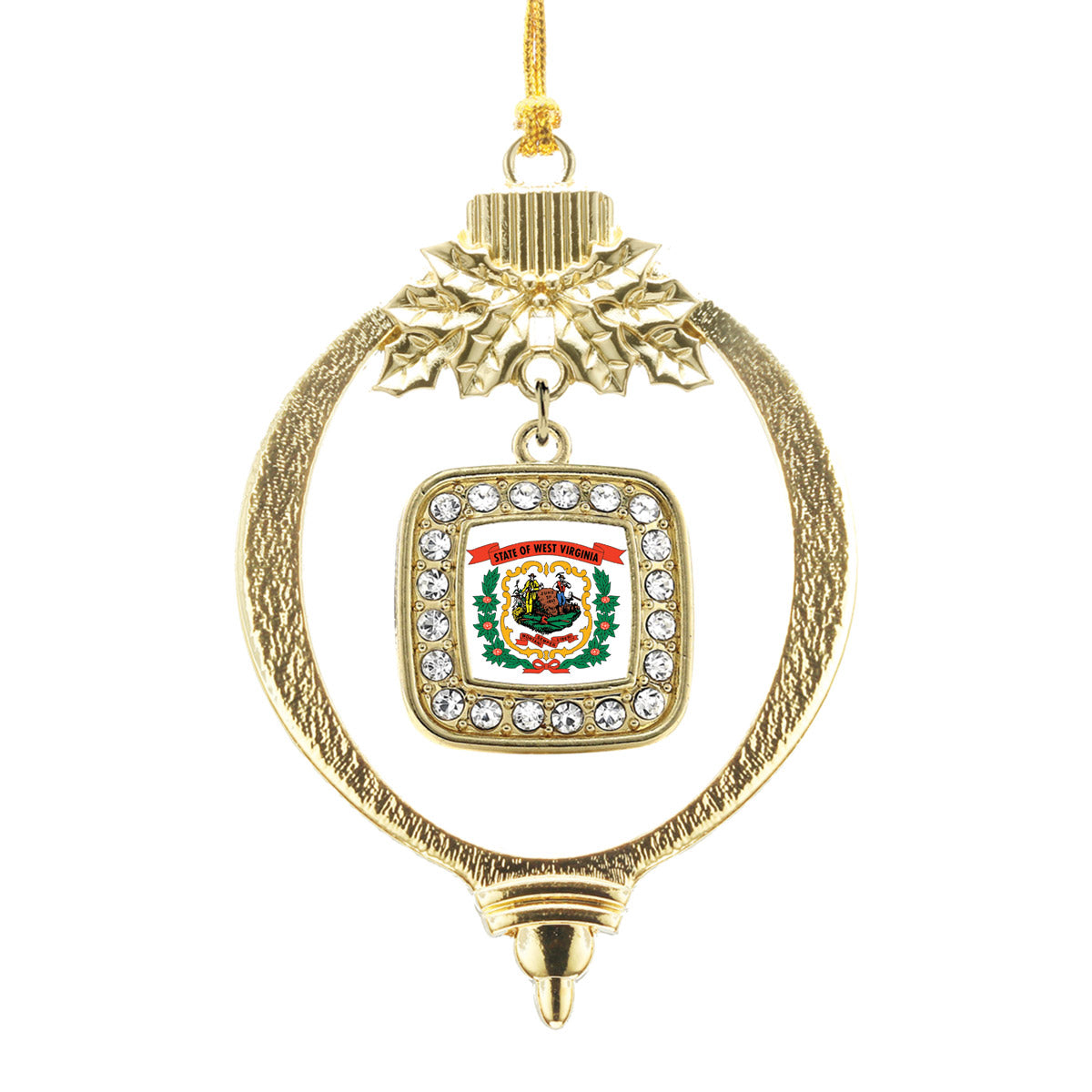 Gold West Virginia Flag Square Charm Holiday Ornament