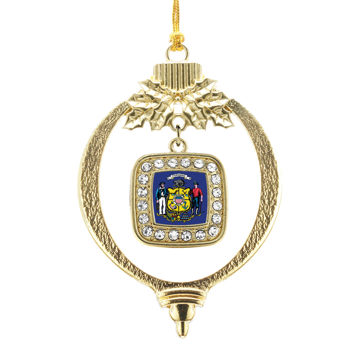 Gold Wisconsin Flag Square Charm Holiday Ornament