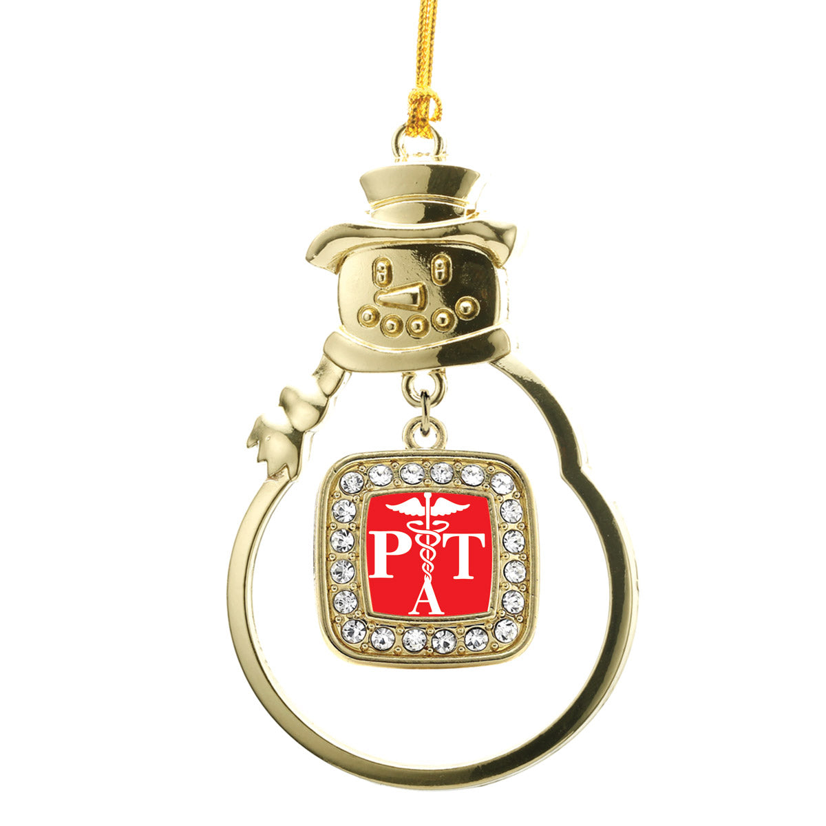 Gold Physical Therapist Assistant Square Charm Snowman Ornament