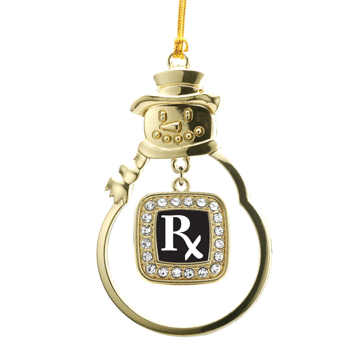 Gold Pharmacy Tech Square Charm Snowman Ornament