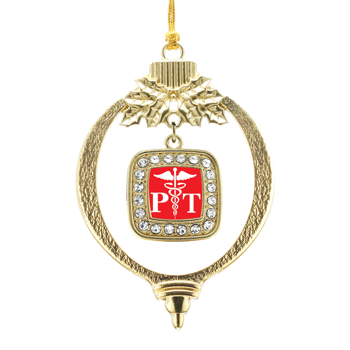 Gold Physical Therapist Square Charm Holiday Ornament