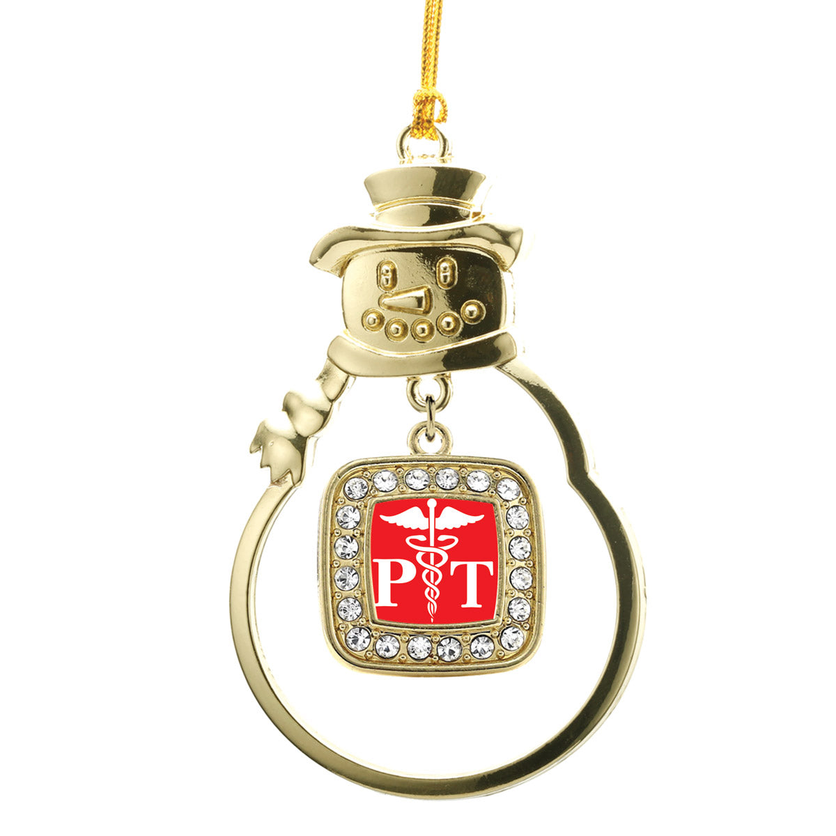 Gold Physical Therapist Square Charm Snowman Ornament