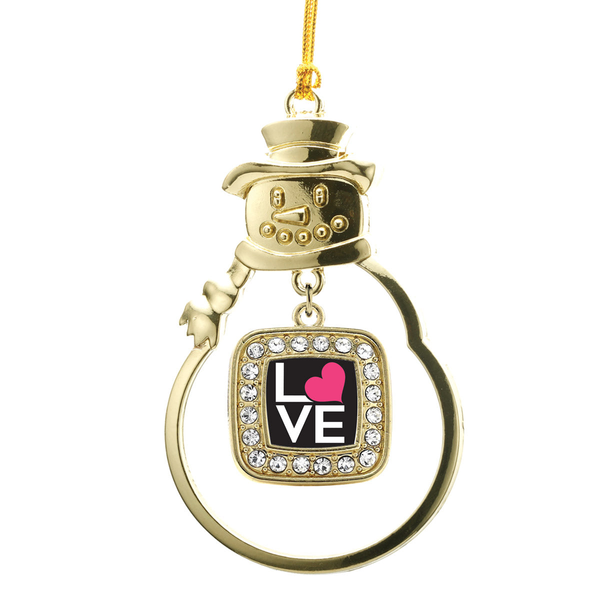Gold Love Heart Square Charm Snowman Ornament