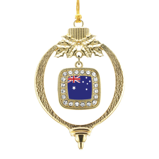 Gold Australian Flag Square Charm Holiday Ornament