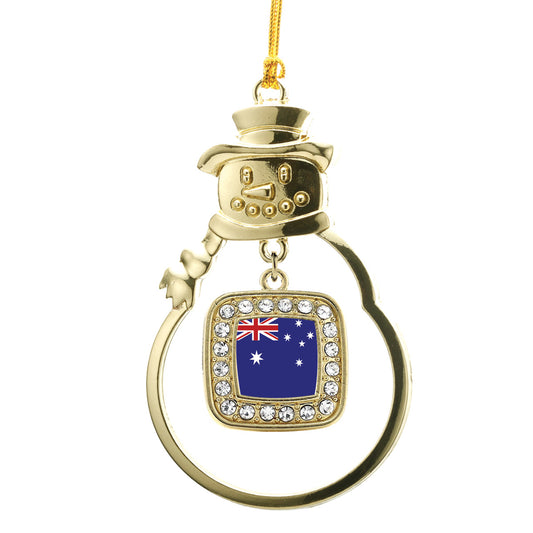 Gold Australian Flag Square Charm Snowman Ornament