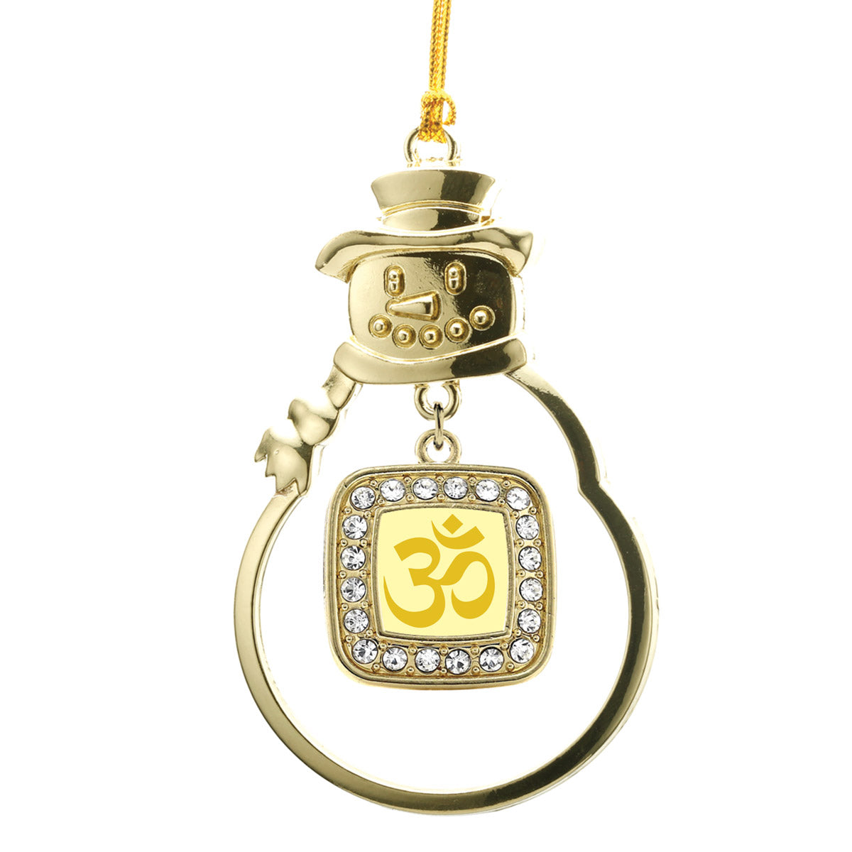 Gold OM Yoga Square Charm Snowman Ornament