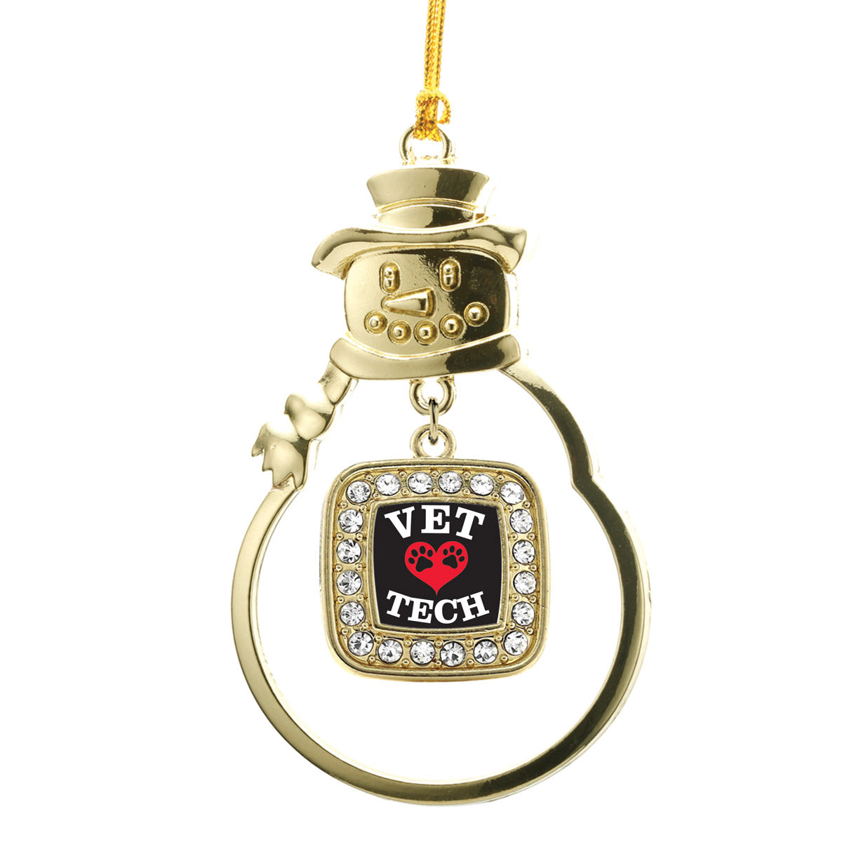 Gold Vet Tech Square Charm Snowman Ornament