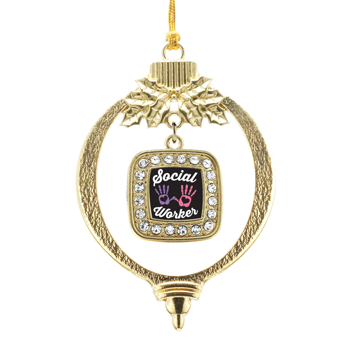 Gold Social Worker Square Charm Holiday Ornament