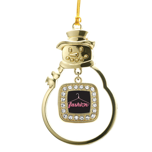 Gold Fashion Square Charm Snowman Ornament